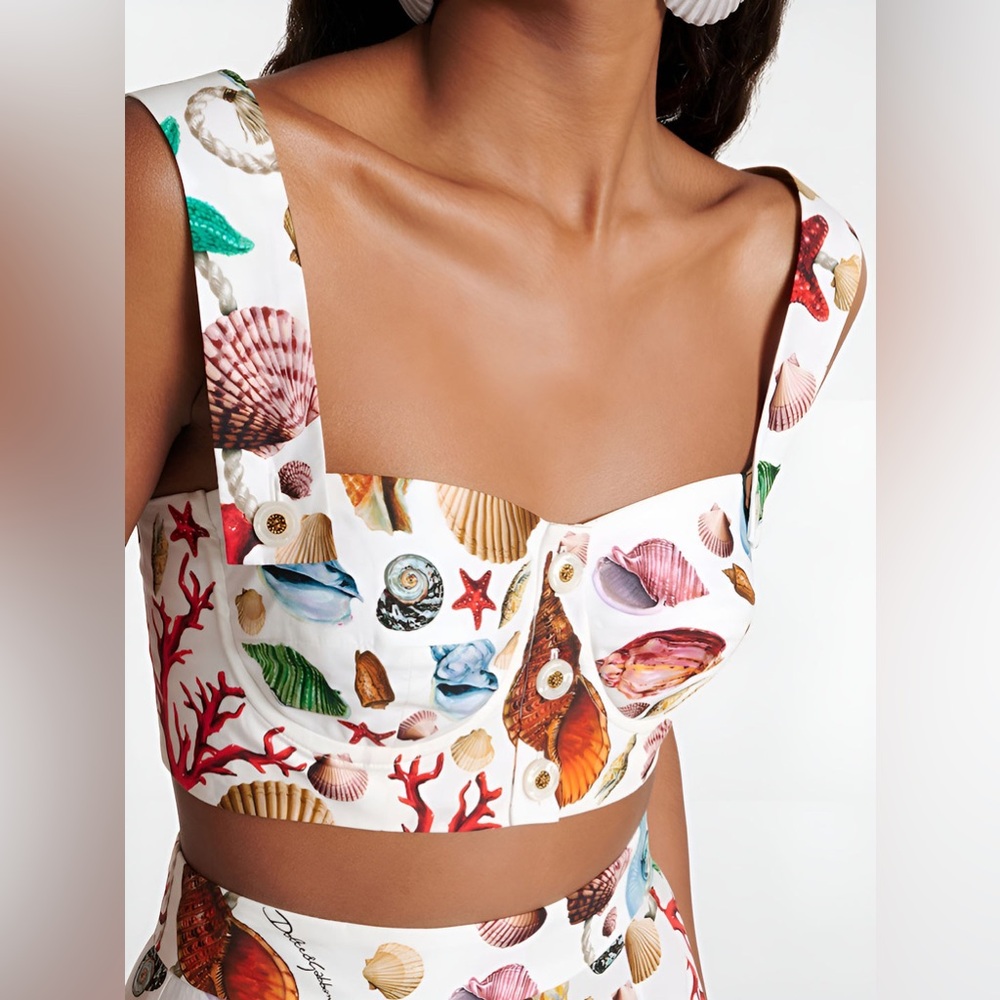 Commense White Floral Shell-Print Crop Top and Maxi Skirt Set - Picture 10 of 15